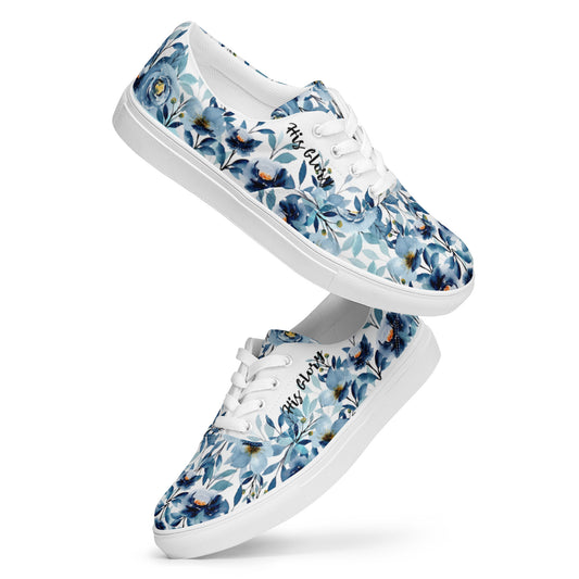 HIs Glory - Blue Flowers - Women’s lace-up canvas shoes