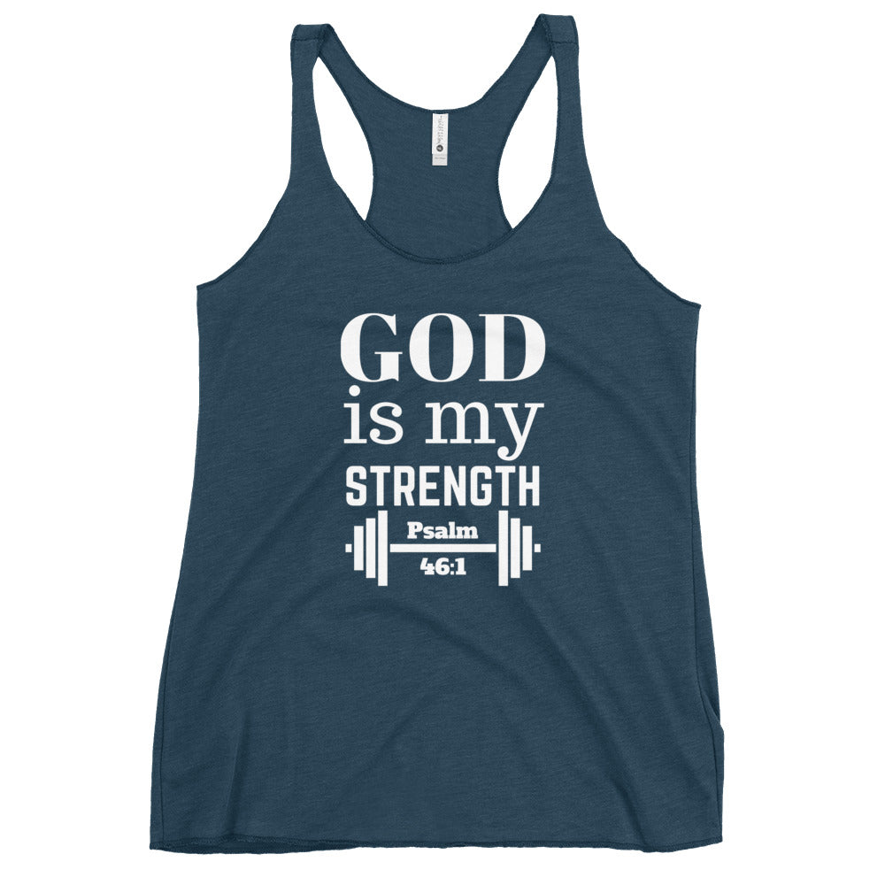 God is my strength wht Women's Racerback Tank