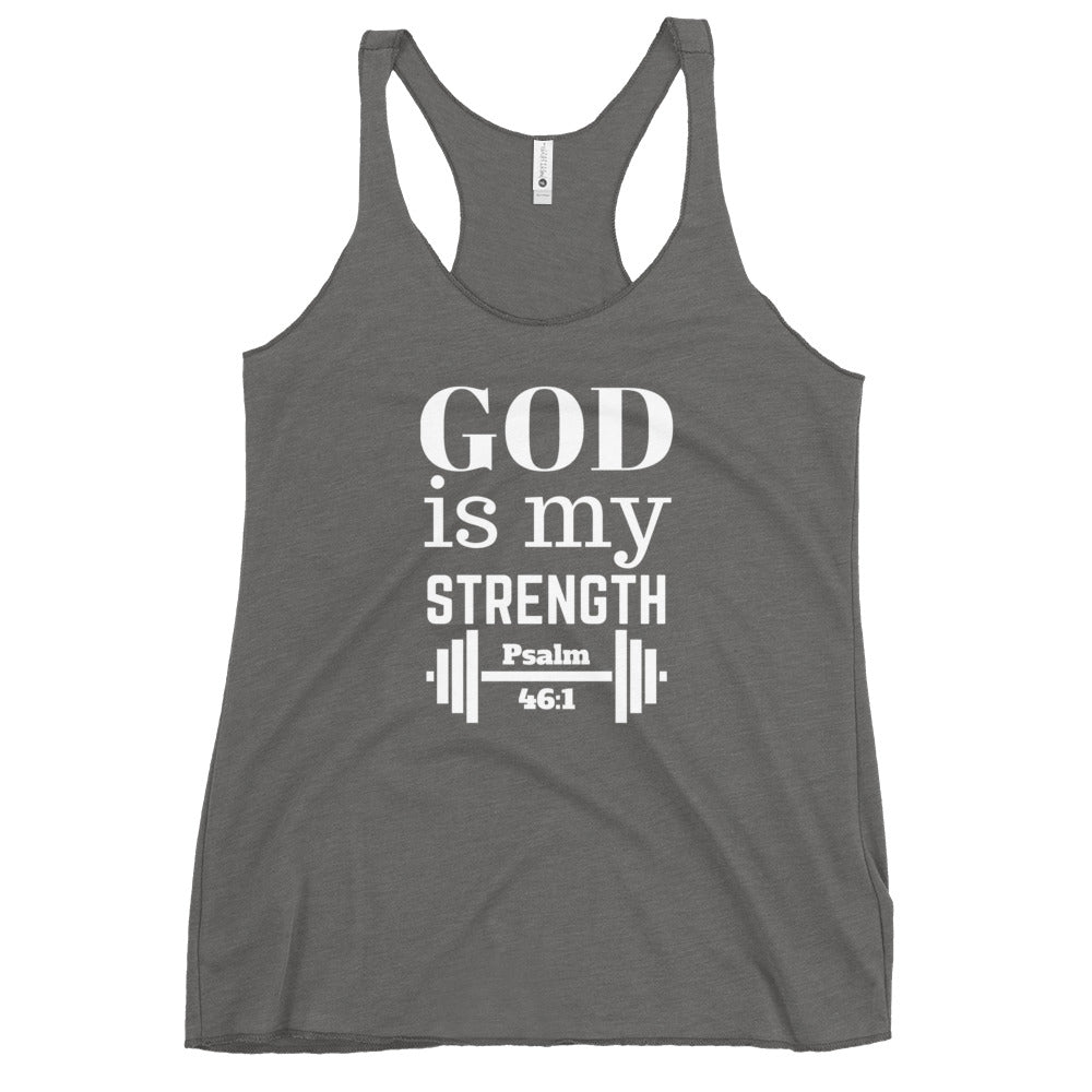 God is my strength wht Women's Racerback Tank