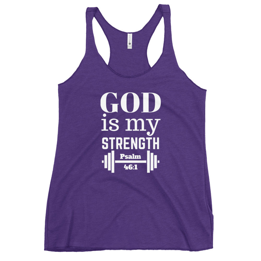 God is my strength wht Women's Racerback Tank