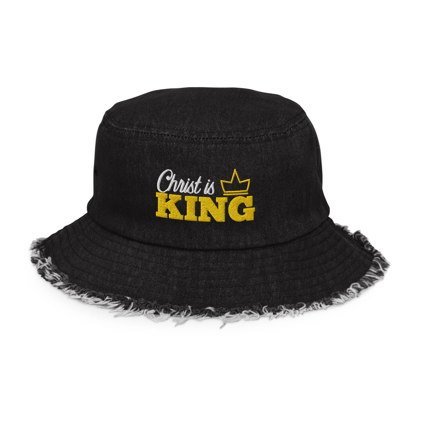 Christ is King! Distressed denim bucket hat