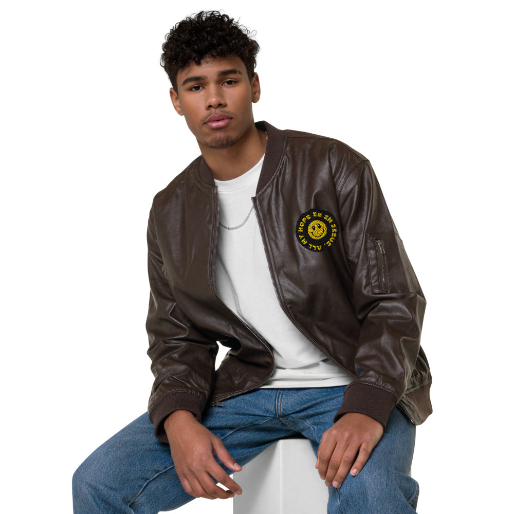 All My Hope is In Jesus - Leather Bomber Jacket – His Glory Co.