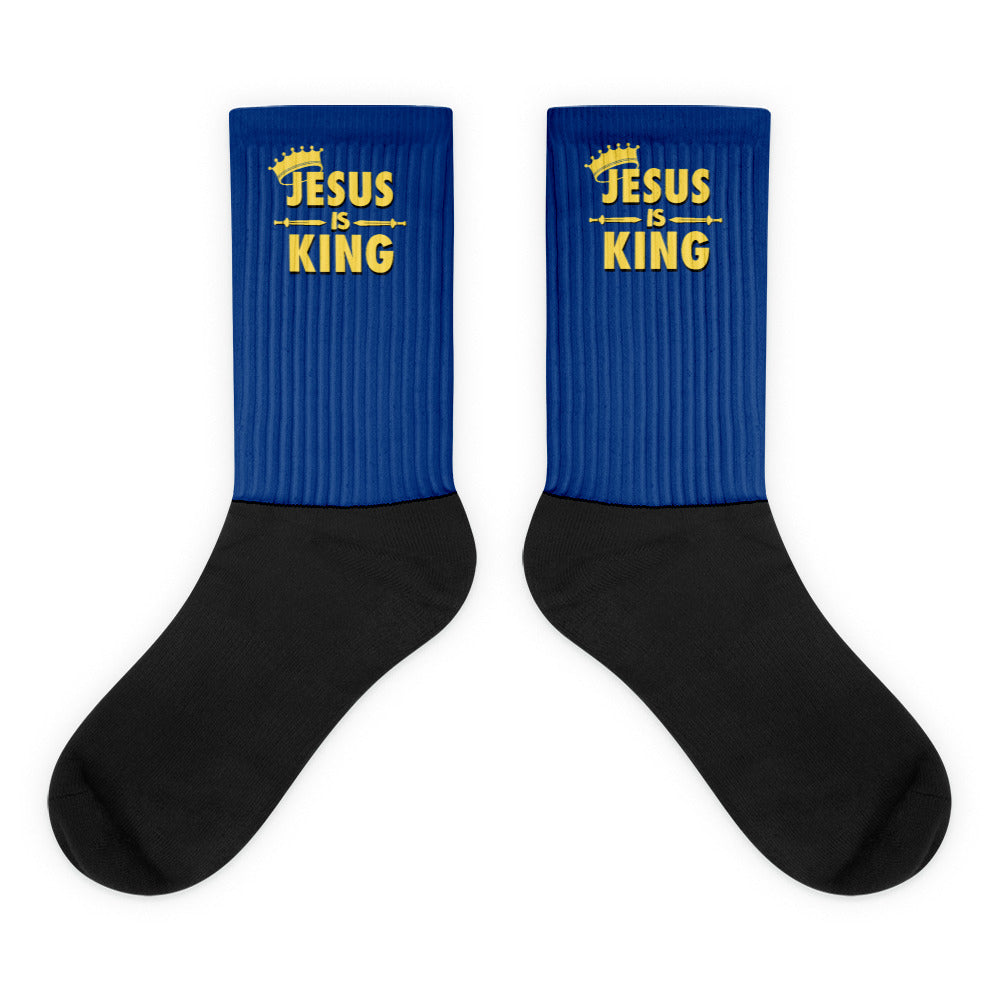Jesus is KING - Black Foot Sublimated Socks - XL
