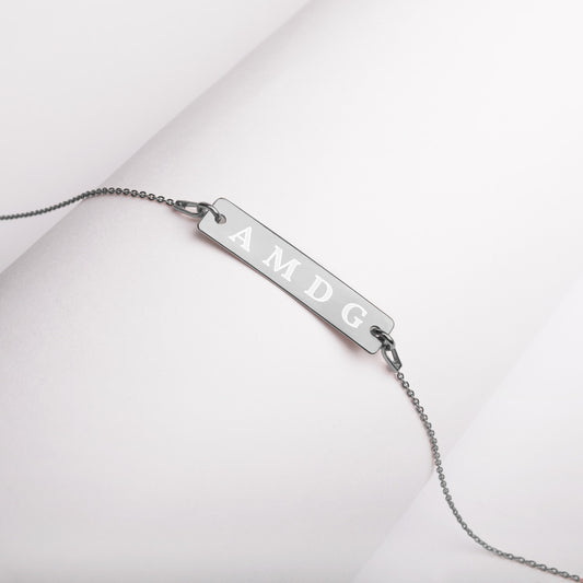 AMDG - Engraved Silver Bar Chain Necklace